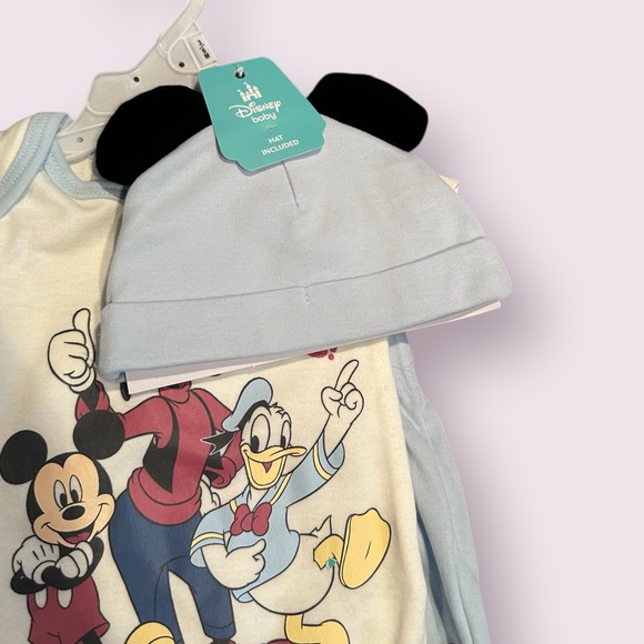 NWT Disney Baby Blue and Cream Best Friends Bodysuit Set With Hat Sz 3-6 Months - Picture 7 of 8